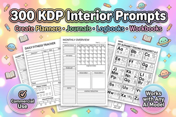 Download 300 KDP Low Content AI &amp; Tracker Prompts - Kdp Collection
