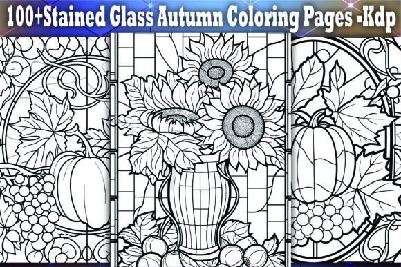 Download Stained Glass Autumn Coloring Pages -Kdp - Kdp Collection