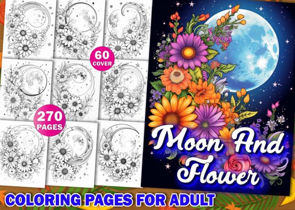 Download Moon and Flower Adult Coloring Pages Kdp - Kdp Collection